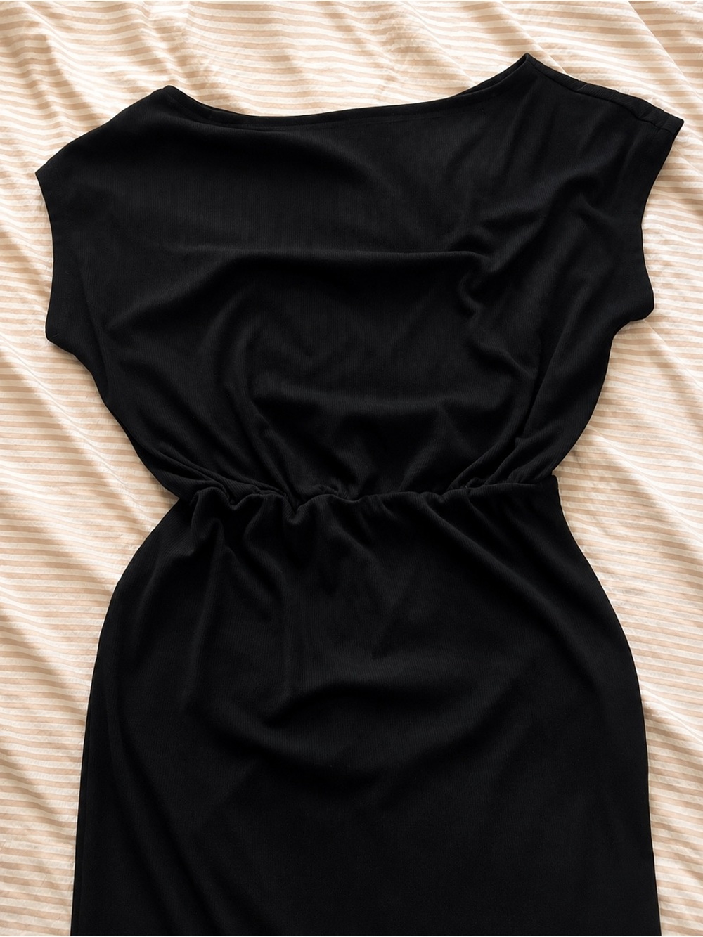 Black One-Shoulder Gathered Waist Dress